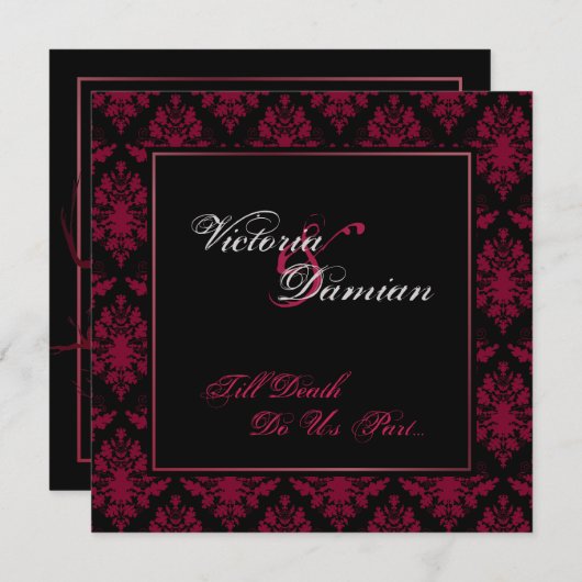 Gothic Wedding Black & Red Damask Kaart (Voorkant / Achterkant)