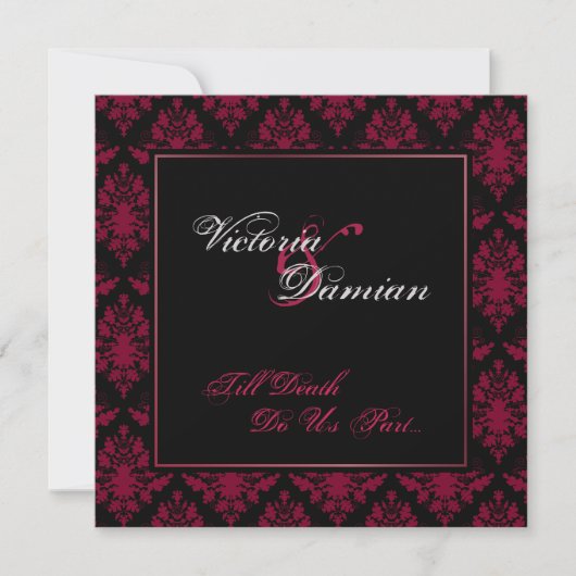 Gothic Wedding Black & Red Damask Kaart (Voorkant)