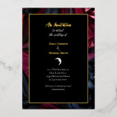 Gothic Wedding Black Red Satin Crescent Moon Gold Folie Uitnodiging (Voorkant)