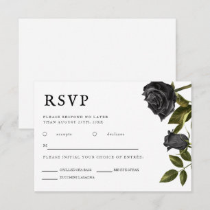 Gothic Wedding Black Roos Meal Choice RSVP Kaartje