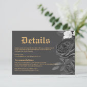 Gothic Wedding Black Roos Tarot Enclosure card RSVP Kaartje (Staand voorkant)