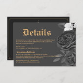 Gothic Wedding Black Roos Tarot Enclosure card RSVP Kaartje (Voorkant / Achterkant)