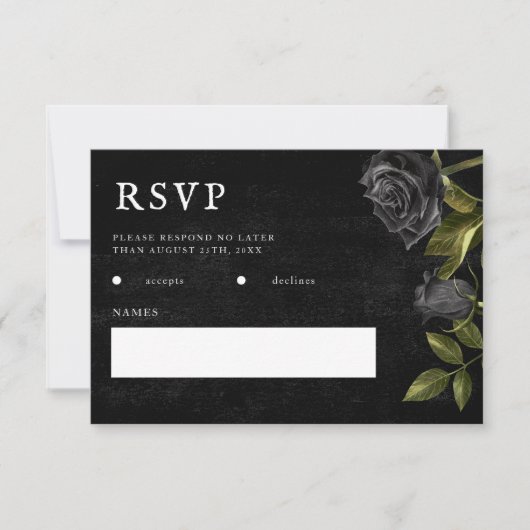 Gothic Wedding Black Rozen RSVP Kaartje (Voorkant)