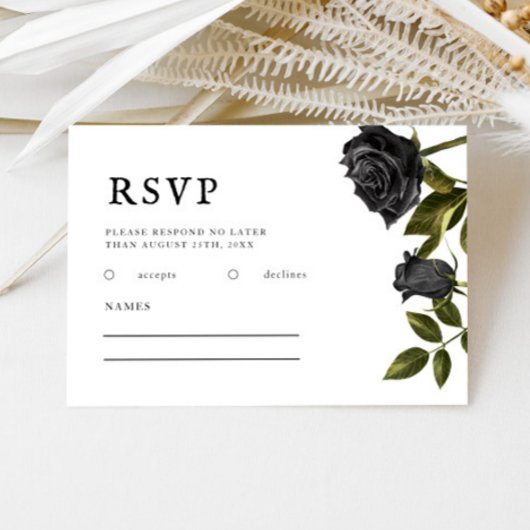 Gothic Wedding Black Rozen  RSVP Kaartje