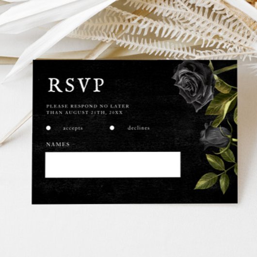 Gothic Wedding Black Rozen RSVP Kaartje