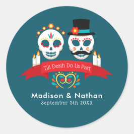 Gothic Wedding Day of the Dead Sugar Skull Ronde Sticker