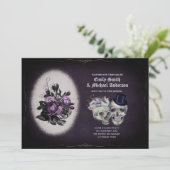 Gothic Wedding  Floral Paarse Skulls Kaart (Staand voorkant)