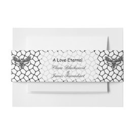 Gothic Wedding Invitation Belly Band – Elegant Bla Uitnodigingen Wikkel