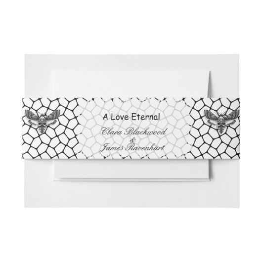 Gothic Wedding Invitation Belly Band – Elegant Bla Uitnodigingen Wikkel (Voorkant Voorbeeld)