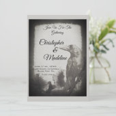 Gothic Wedding Invitation Crow Witch Gothic Black Kaart (Staand voorkant)