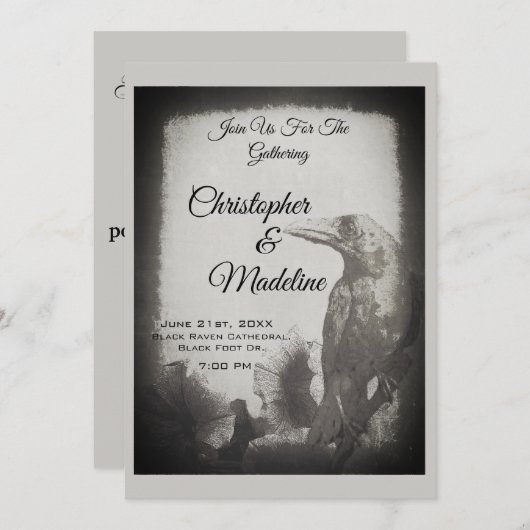 Gothic Wedding Invitation Crow Witch Gothic Black Kaart (Voorkant / Achterkant)