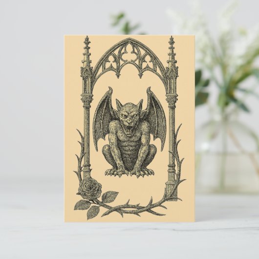 Gothic Wedding Invitation – Gargoyle (AI-Gen) Kaart (Staand voorkant)