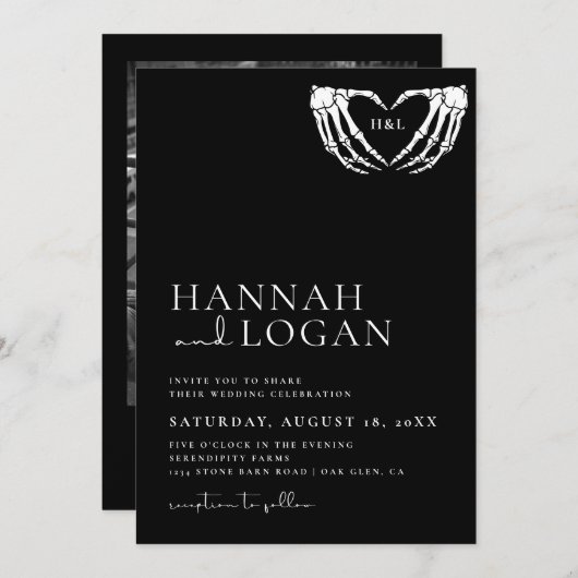 Gothic Wedding Invitation, Halloween Wedding Kaart (Voorkant / Achterkant)