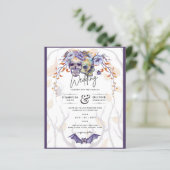 Gothic Wedding Invitation Paarse Oranje Skulls (Staand voorkant)