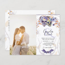 Gothic Wedding Invitation Paarse Oranje Skulls