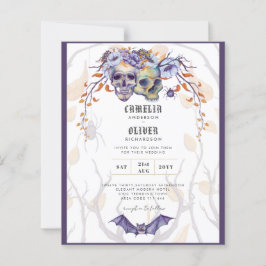 Gothic Wedding Invitation Paarse Oranje Skulls