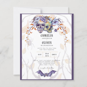 Gothic Wedding Invitation Paarse Oranje Skulls