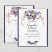 Gothic Wedding Invitation Paarse Oranje Skulls (Voorkant / Achterkant)