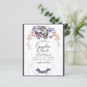 Gothic Wedding Invitation Paarse Oranje Skulls (Staand voorkant)