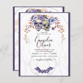 Gothic Wedding Invitation Paarse Oranje Skulls