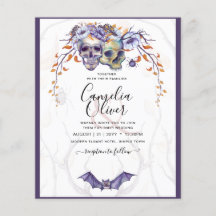 Gothic Wedding Invitation Paarse Oranje Skulls