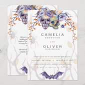 Gothic Wedding Invitation Paarse Oranje Skulls Kaart (Voorkant / Achterkant)