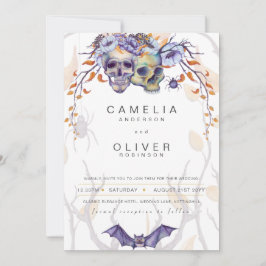 Gothic Wedding Invitation Paarse Oranje Skulls Kaart
