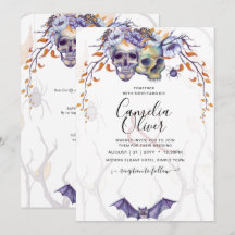Gothic Wedding Invitation Paarse Oranje Skulls