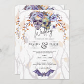 Gothic Wedding Invitation Paarse Oranje Skulls Kaart (Voorkant / Achterkant)