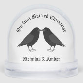 Gothic Wedding Kissing Ravens First Married Xmas Sneeuwbol (Achterkant)