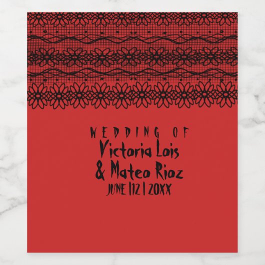 Gothic Wedding Lace Red Black Wijn Etiket (Enkel label)