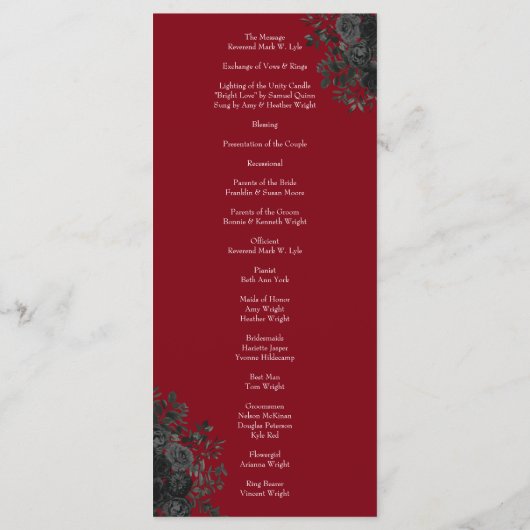 Gothic Wedding Programs (programma's voor rode en  Menu (Achterkant)