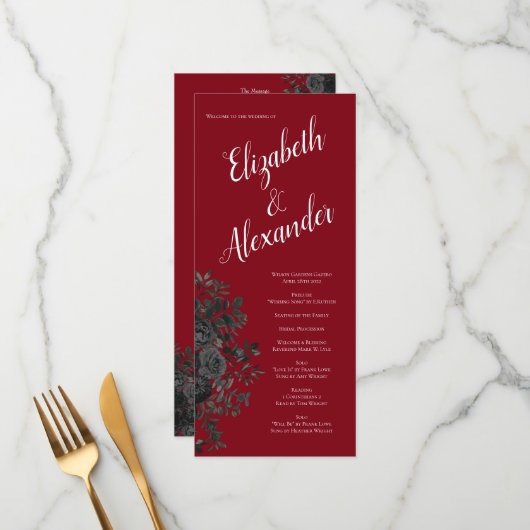 Gothic Wedding Programs (programma's voor rode en  Menu (Voorkant / Achterkant in situ)