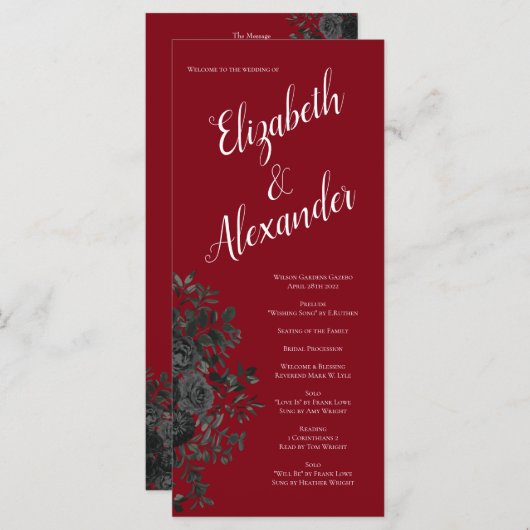 Gothic Wedding Programs (programma's voor rode en Menu (Voorkant / Achterkant)