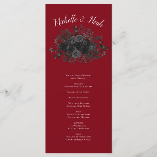 Gothic Wedding Programs (programma's voor rode en  Menu (Voorkant)