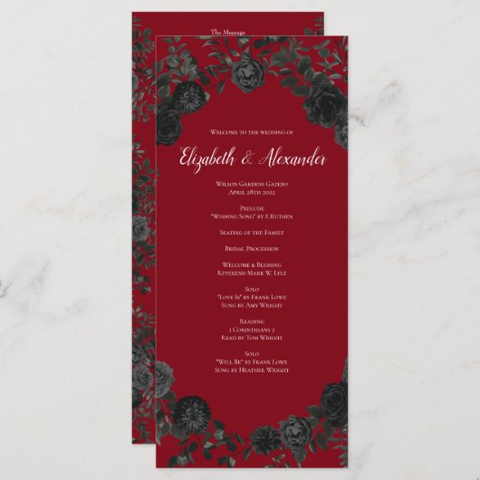 Gothic Wedding Programs (programma's voor rode en Menu (Voorkant / Achterkant)