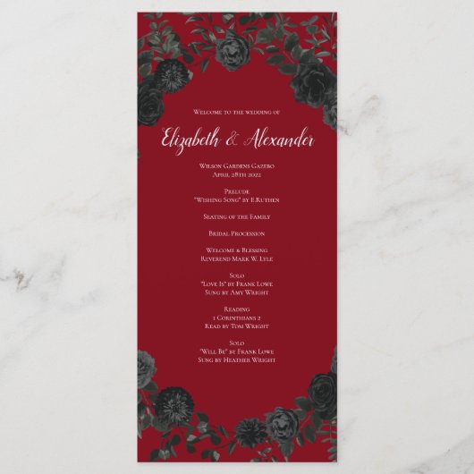 Gothic Wedding Programs (programma's voor rode en  Menu (Voorkant)