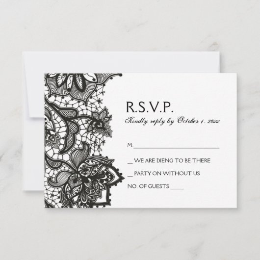 Gothic Wedding RSVP - Black Birds & Lace (Voorkant)