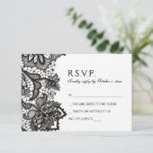 Gothic Wedding RSVP - Black Birds & Lace (Staand voorkant)