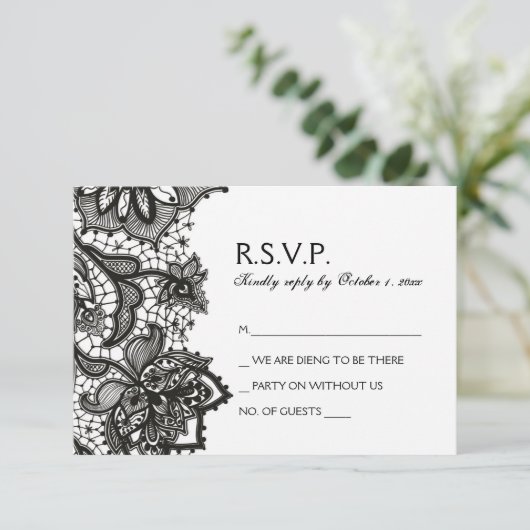 Gothic Wedding RSVP - Black Birds & Lace (Staand voorkant)
