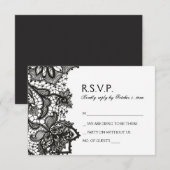 Gothic Wedding RSVP - Black Birds & Lace Kaartje (Voorkant / Achterkant)