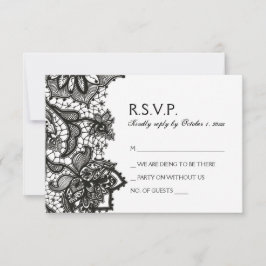 Gothic Wedding RSVP - Black Birds & Lace Kaartje