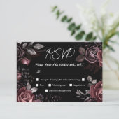 Gothic Wedding RSVP Zwart Donker  Bloemen (Staand voorkant)