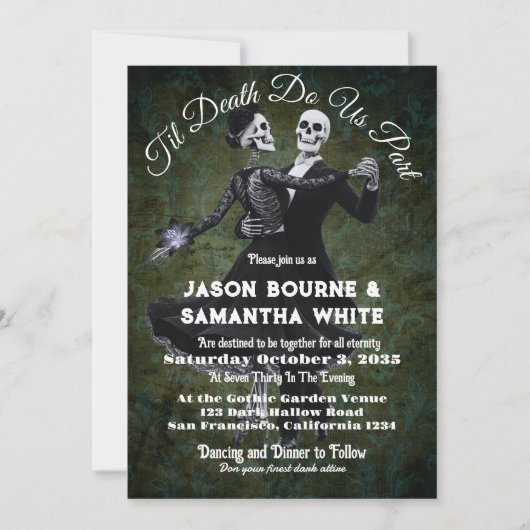 Gothic Wedding Skeletons Dancing & Flower Elegant Kaart (Voorkant)