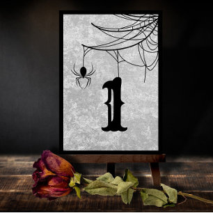 Gothic Wedding Spider Web Halloween Table Number Bedankkaart