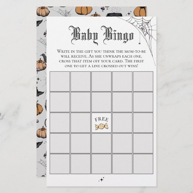 Gothic White Baby Bingo Baby shower spel (Voorkant / Achterkant)