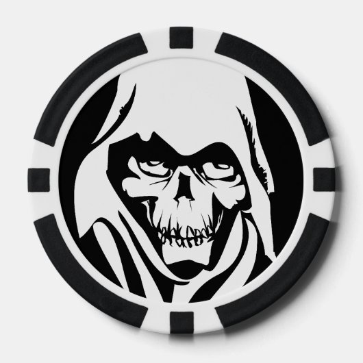 Gothic White Reaper op zwarte achtergrond Pokerchips (Voorkant)