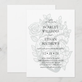 Gothic White Wedding Modern Elegant Floral Heart Kaart