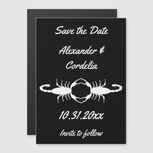 Gothic White Wedding Scorpions Bewaar de datum Magnetische Uitnodiging (Voorkant / Achterkant)
