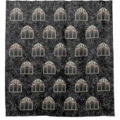 Gothic Window met Skeletten en vleermuizen op zwar Douchegordijn (Voorkant)